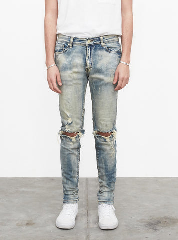 earth wash destroyed distressed denim jeans by profound aesthetic