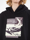 black french terry pullover hooded sweatshirt printed only enemy is time graphic hoodie by profound aesthetic