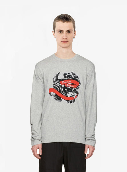 Flying Eagle Raw-Cut Long Sleeve Tee in Heather Gray