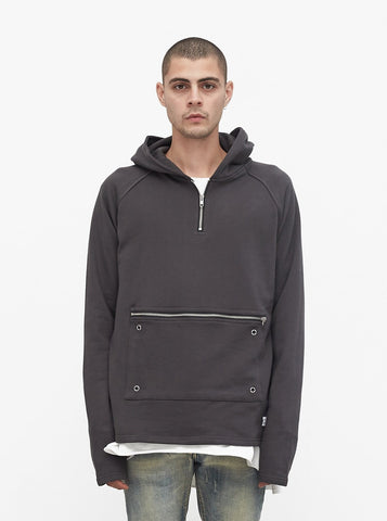 Front Zip Four-Tab Hoodie in Charcoal