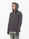 Front Zip Four-Tab Hoodie in Charcoal