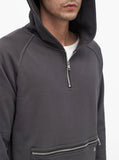 Front Zip Four-Tab Hoodie in Charcoal