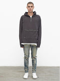 Front Zip Four-Tab Hoodie in Charcoal