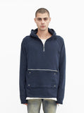 Front Zip Four-Tab Hoodie in Navy