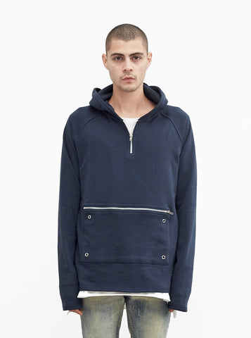 Front Zip Four-Tab Hoodie in Navy