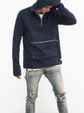 Front Zip Four-Tab Hoodie in Navy