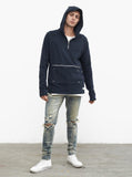 Front Zip Four-Tab Hoodie in Navy