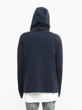 Front Zip Four-Tab Hoodie in Navy