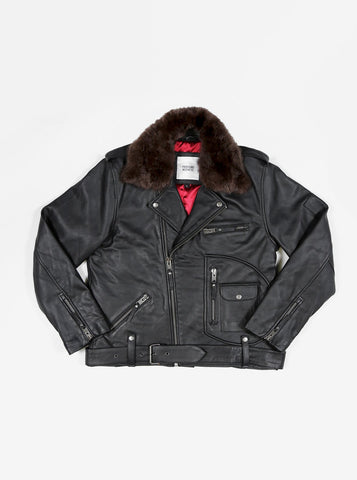 Leather Perfecto Biker Jacket w/ Detachable Faux Fur Collar in Black