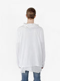 Back view of Balance Triangle Long-Sleeve Hooded Tee in White on model