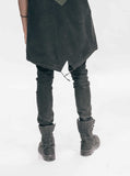 Close up back detail of Half-Sleeve Military Parka in Black on model, showcasing fishtail drawstring hem