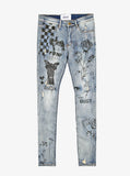 Printed Hand Art Light Stonewash Jeans