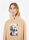 khaki tan french terry pullover hooded sweatshirt printed human nature graphic hoodie by profound aesthetic