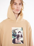 khaki tan french terry pullover hooded sweatshirt printed human nature graphic hoodie by profound aesthetic