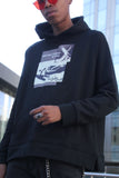 black french terry pullover hooded sweatshirt printed only enemy is time graphic hoodie by profound aesthetic