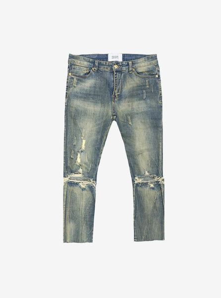 Vintage washed distressed destroyed cropped skinny fit denim jeans by profound aesthetic 