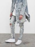 Light Blue Stone Washed Destroyed Denim Jeans