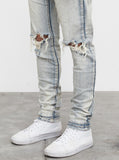 Light Blue Stone Washed Destroyed Denim Jeans