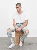 Light Blue Stone Washed Destroyed Denim Jeans