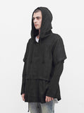 Linen Double-Layer Hooded Pullover in Black