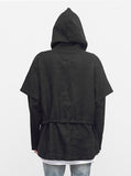 Linen Double-Layer Hooded Pullover in Black