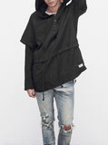 Linen Double-Layer Hooded Pullover in Black