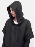 Linen Double-Layer Hooded Pullover in Black