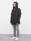 Linen Double-Layer Hooded Pullover in Black