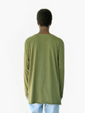 Back view of Basic Elongated Long-Sleeve Crewneck Tee in Olive on model