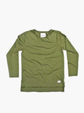 Flat front image of Basic Elongated Long-Sleeve Crewneck Tee in Olive