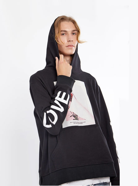 black french terry pullover hooded sweatshirt printed lost love graphic hoodie by profound aesthetic