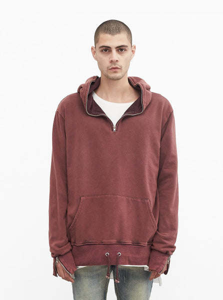 Pigment Dyed Full Zip Hoodie in Maroon