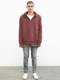 Pigment Dyed Full Zip Hoodie in Maroon