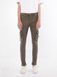 Faded olive wash d ring cargo pocket skinny fit denim jeans by profound aesthetic