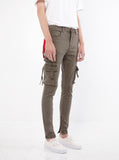 Faded olive wash d ring cargo pocket skinny fit denim jeans by profound aesthetic