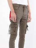 Faded olive wash d ring cargo pocket skinny fit denim jeans by profound aesthetic