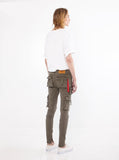 Faded olive wash d ring cargo pocket skinny fit denim jeans by profound aesthetic