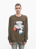 Destroy & Rebuild Printed Graphic Long Sleeve Crewneck Tee in Faded Olive-Brown