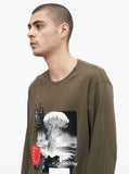 Destroy & Rebuild Printed Graphic Long Sleeve Crewneck Tee in Faded Olive-Brown