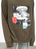 Destroy & Rebuild Printed Graphic Long Sleeve Crewneck Tee in Faded Olive-Brown