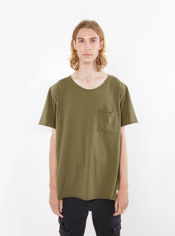 Basic Raw cut cotton olive army short sleeve elongated tee by profound aesthetic 
