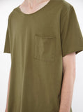 Basic Raw cut cotton olive army short sleeve elongated tee by profound aesthetic 