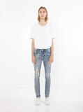 Medium Blue washed distressed paint splatter denim destroyed skinny fit jeans by profound aesthetic