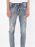 Medium Blue washed distressed paint splatter denim destroyed skinny fit jeans by profound aesthetic