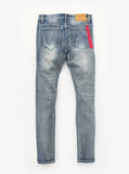 Medium Blue washed distressed paint splatter denim destroyed skinny fit jeans by profound aesthetic