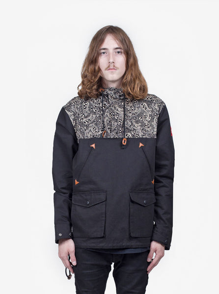 Paisley Motif Parka Jacket in Black