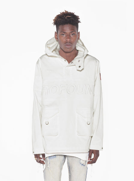 Cotton pullover parka jacket 3 tone white ghost embroidered cargo pocket by profound aesthetic 