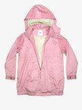 Flat front image of Rose Collins Box Jacket in Light Pink, showcasing hood and cream inner lining. 