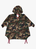 Flat front view of Kengi Cotton Poncho in Woodland Camo