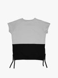 Back of Cut-Off Color Blocked Kangaroo Sweatshirt Tee in Gray/Black